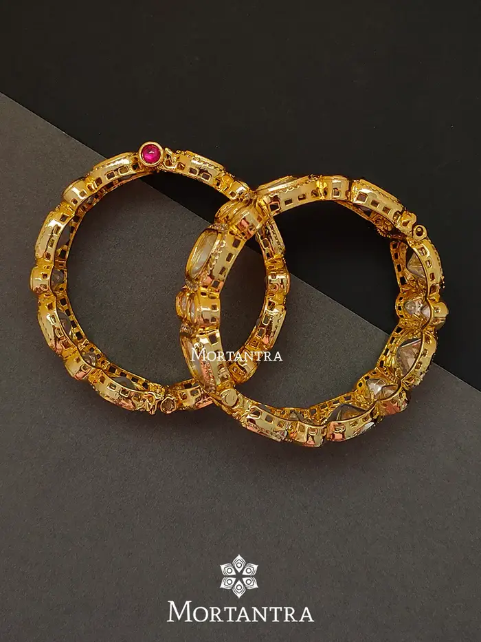 White Color Gold Plated Faux Diamond Bangles : CZBANGLE40Y-24