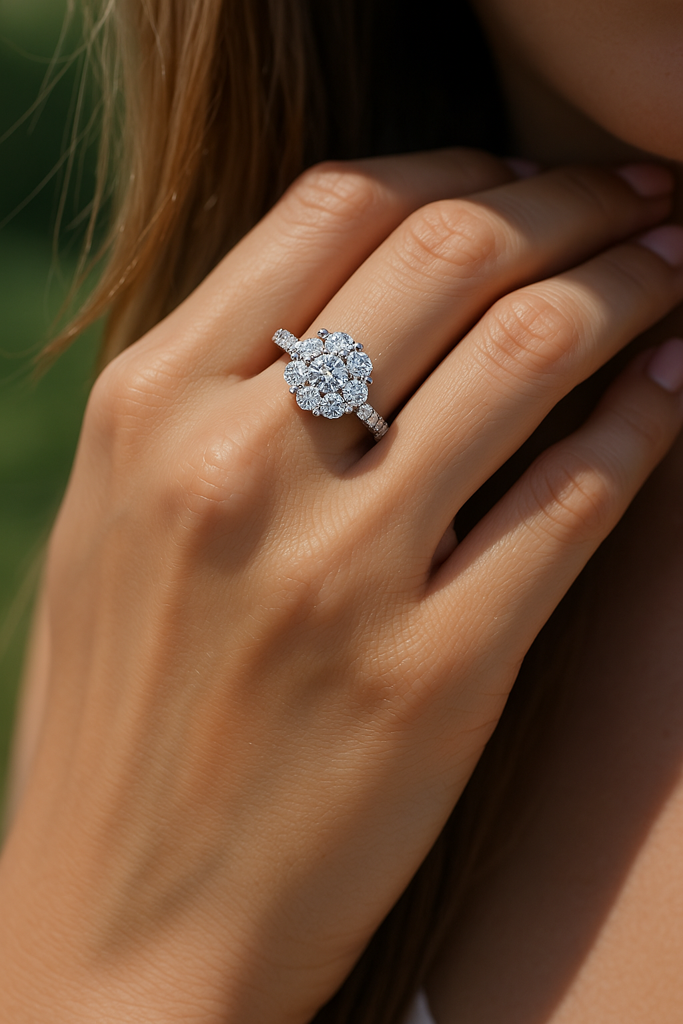Solitaire Flower Engagement Silver Adjustable Ring : RG037