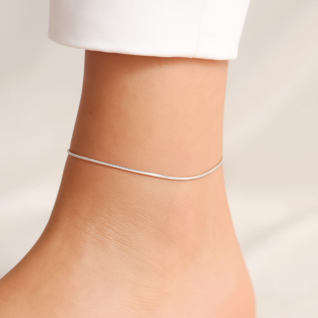 Minimalist 925 Sterling Silver Snake Chain Anklet : AK003Minimalist925SterlingSilverSnakeChainAnklet
