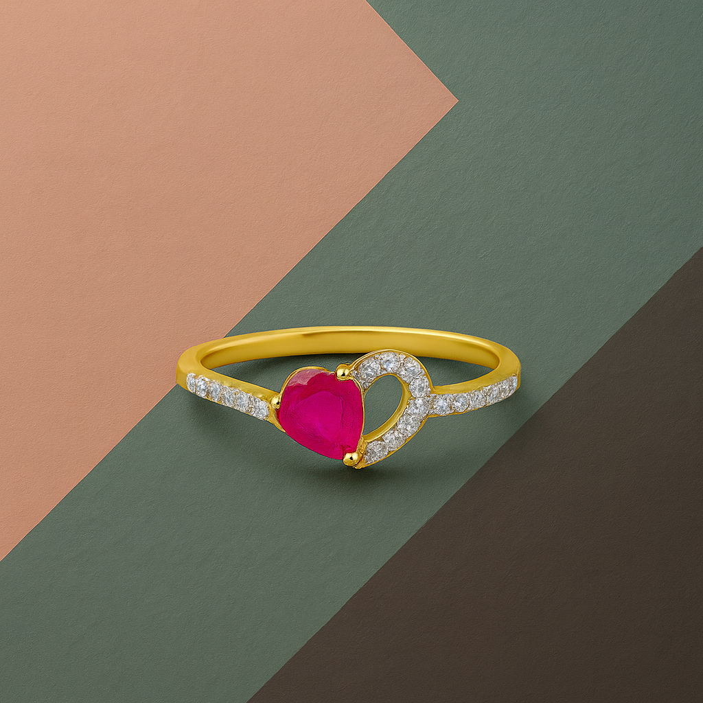 Ruby Heart Embrace Diamond Ring In 14K Gold : ALR00644