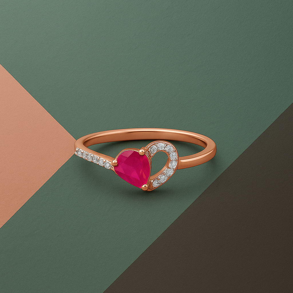 Ruby Heart Embrace Diamond Ring In 14K Gold : ALR00644