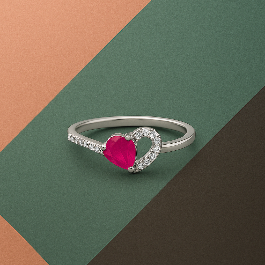 Ruby Heart Embrace Diamond Ring In 14K Gold : ALR00644