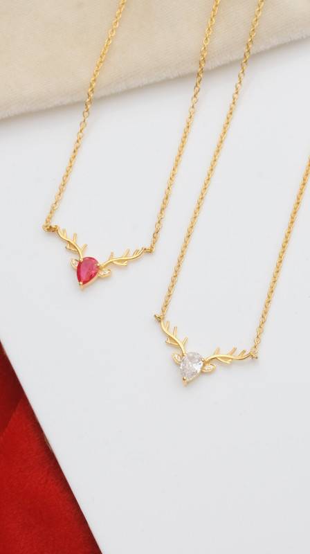 Reindeer Necklace In Sterling Silver With Gold Vermeil | Festive Christmas Jewelry : ReindeerNecklace