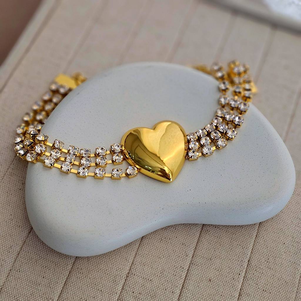 Chunky Heart Choker Necklace Gold Stainless Steel