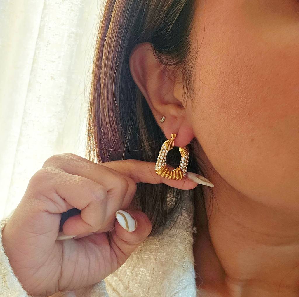 Chunky Square Shape Zircon Hoop Earrings : TAA-9708565692694-EARRING