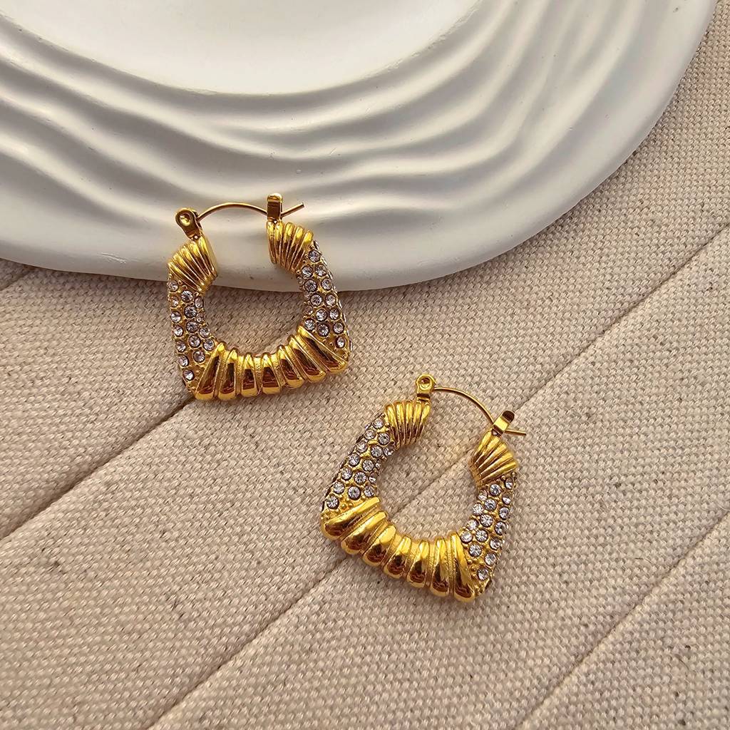 Chunky Square Shape Zircon Hoop Earrings : TAA-9708565692694-EARRING
