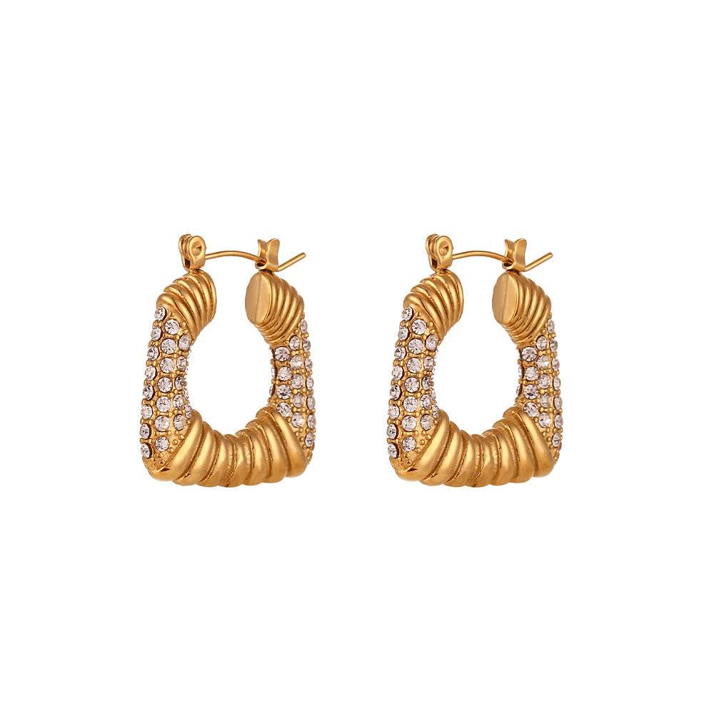 Chunky Square Shape Zircon Hoop Earrings : TAA-9708565692694-EARRING