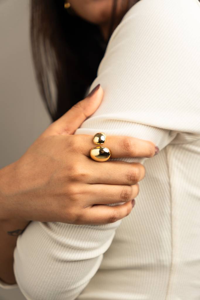 Dome Open Statement Ring Adjustable Gold Stainless Steel