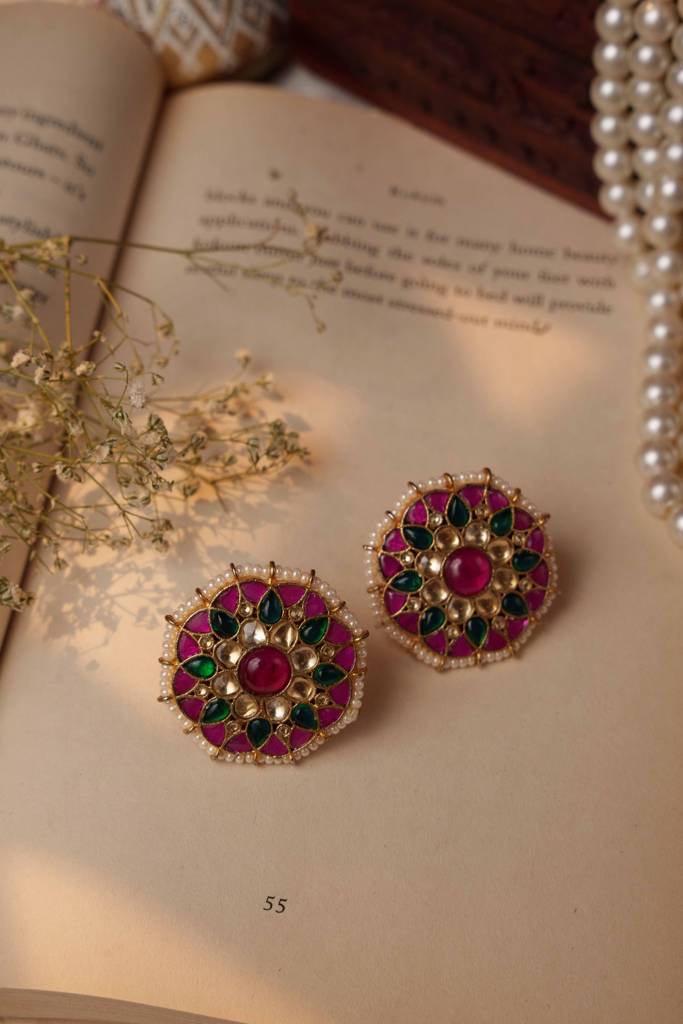 Antara Multicoloured Jadtar Embellished Stud Earrings : AN-966