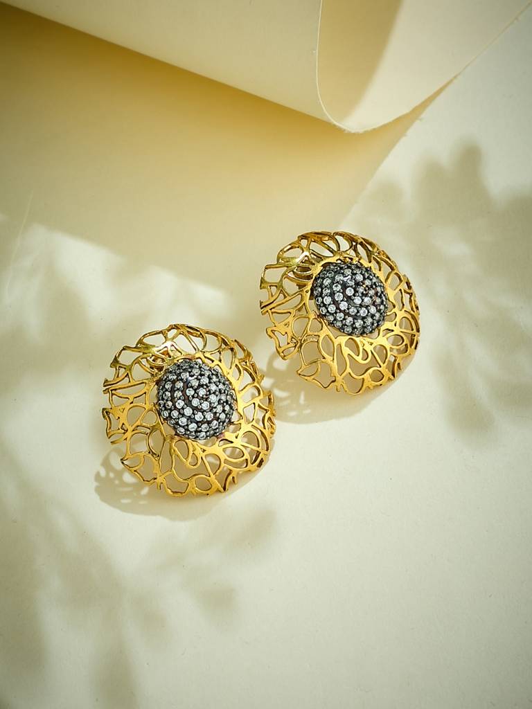 Elegant Gold Filigree Earrings With Crystal Accents : YI24A0196E