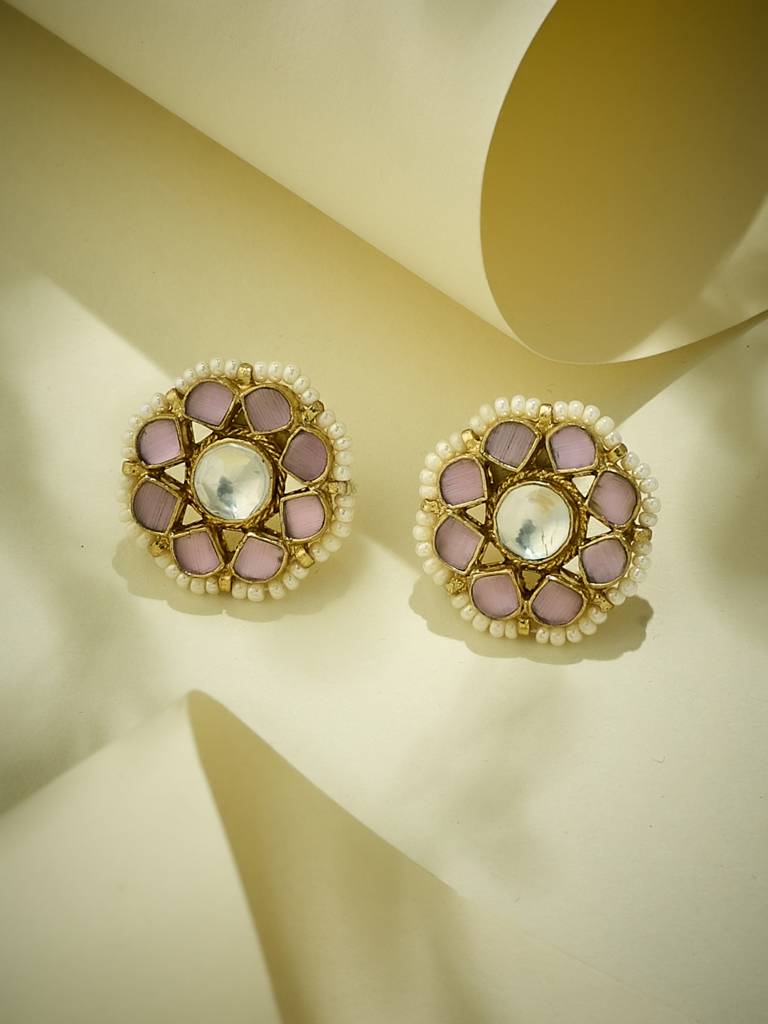 Vintage-Inspired Floral Pearl And Gemstone Stud Earrings : YI24A0172E