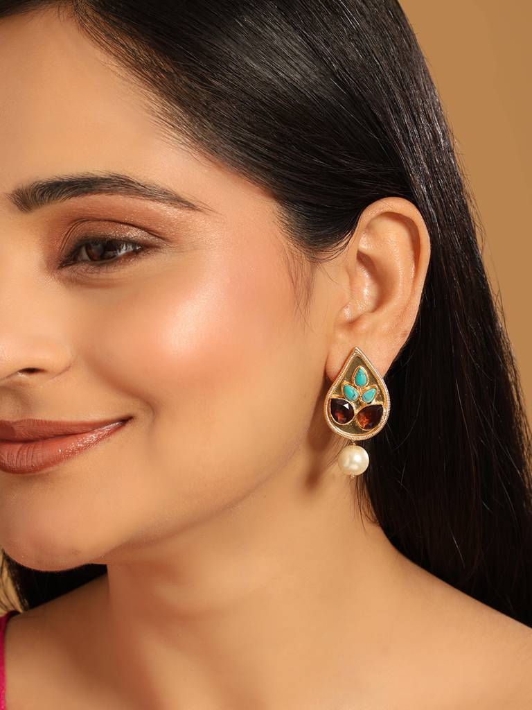 22K Gold Plated Turquoise Grace Drop Earrings : YI24A0381E