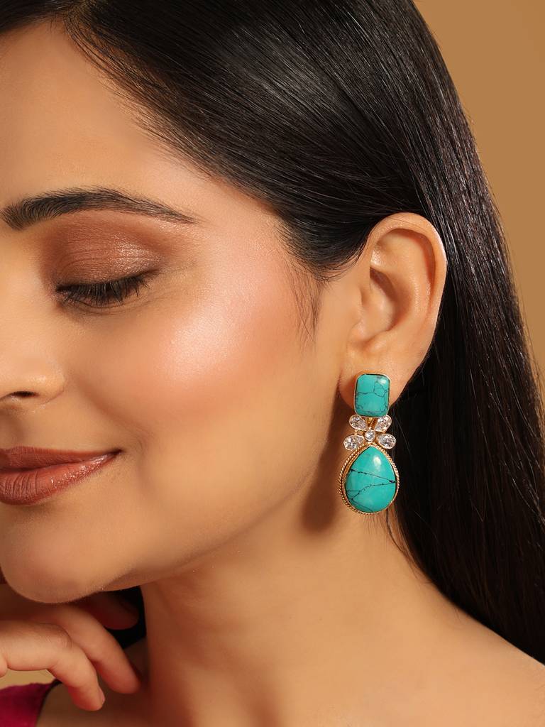 22K Gold Plated Turquoise Sparkle Earrings : YI24A0385E
