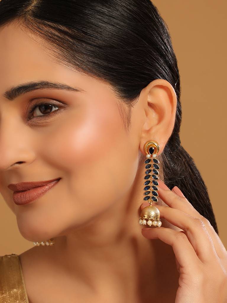 22K Gold Plated Blue Fern Earrings : YI24A0386E