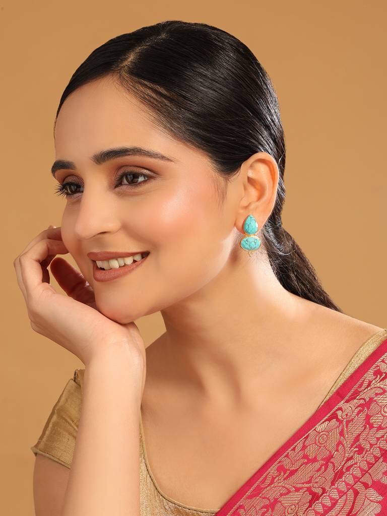 22K Gold Plated Bold Turquoise Embrace Earrings : YI24A0367E