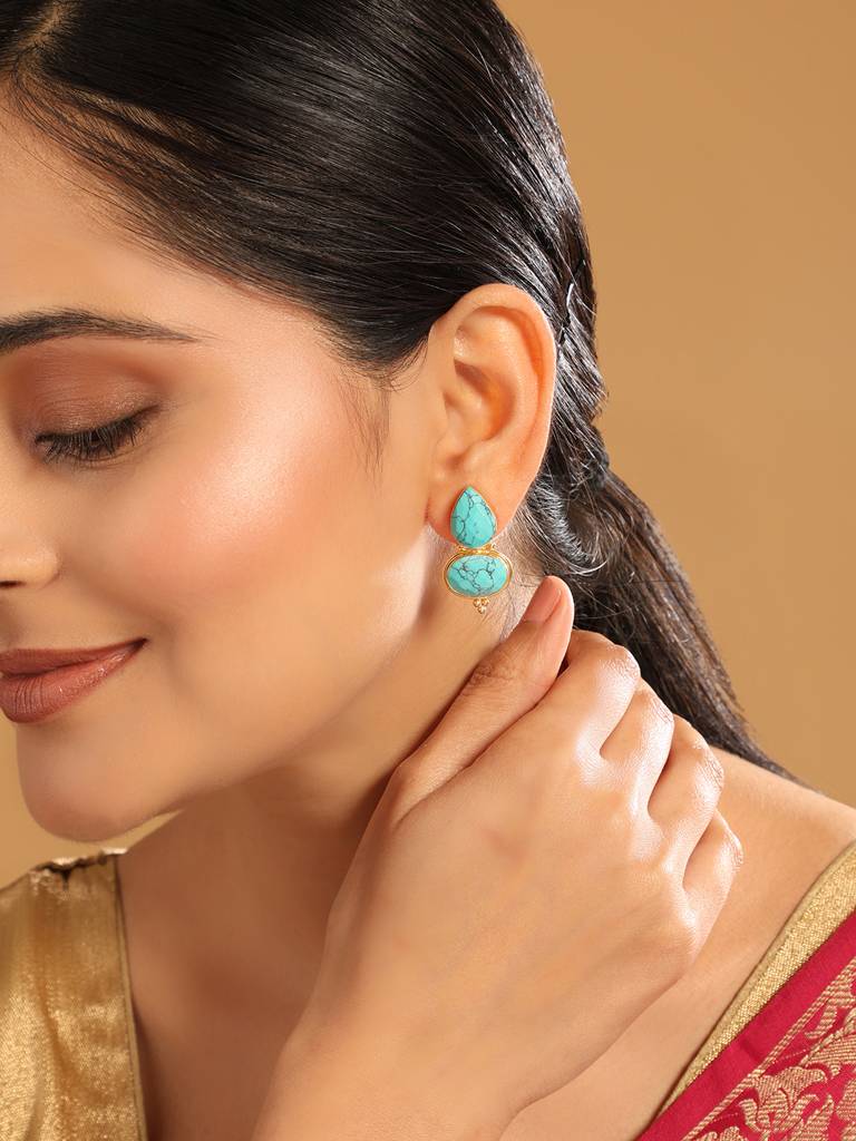 22K Gold Plated Bold Turquoise Embrace Earrings : YI24A0367E
