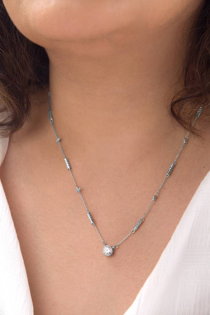 925 Silver Diversity Necklace With Zircon : TSNP-DIV-18-WRS_ZIRC-3011