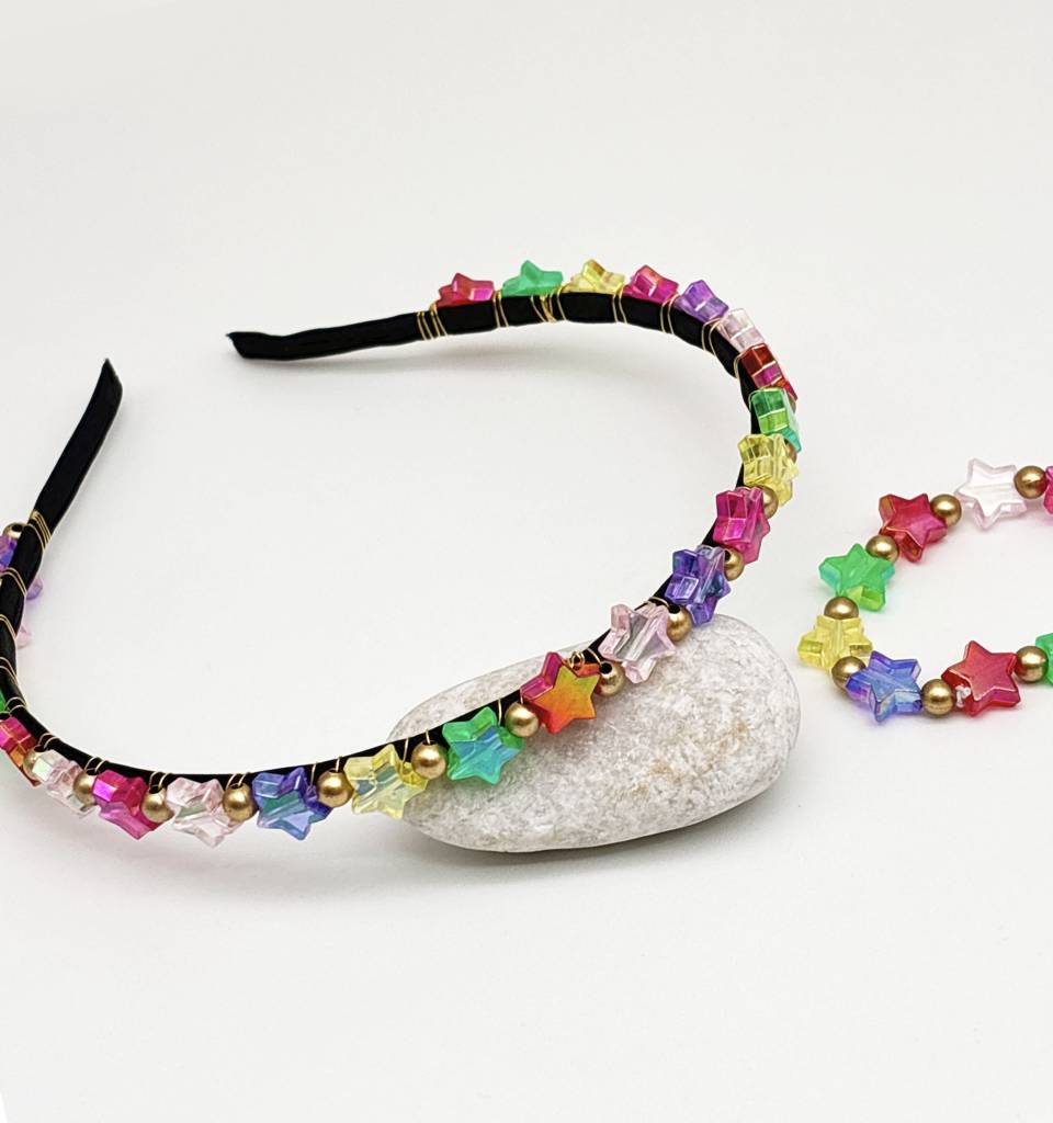 Kids Star Beaded Hair Band & Bracelet Set- Multicoloured : CM003