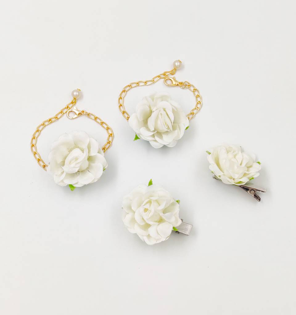 Kids Floral Baby Clips & 2 Bracelets Set- Off White : CM016