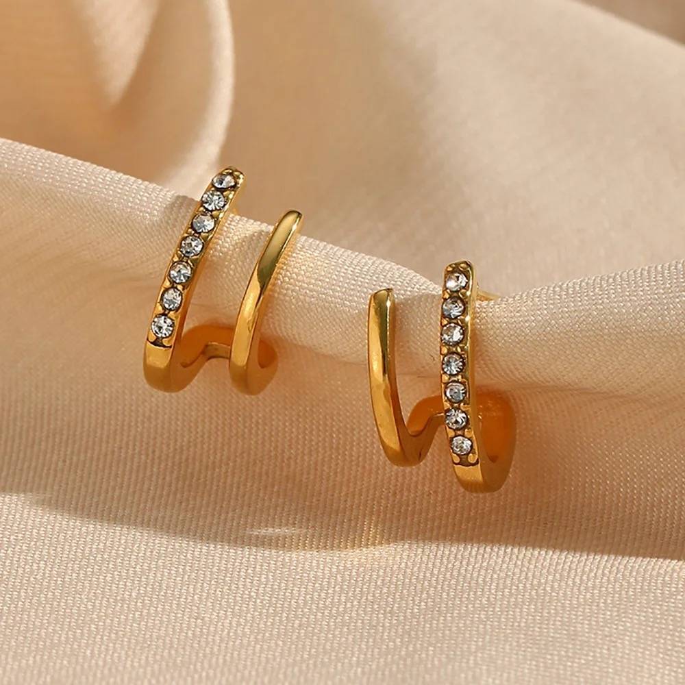 18Kt Gold Plated 2 In 1 Piercing Earrings, Irena : INIRENA