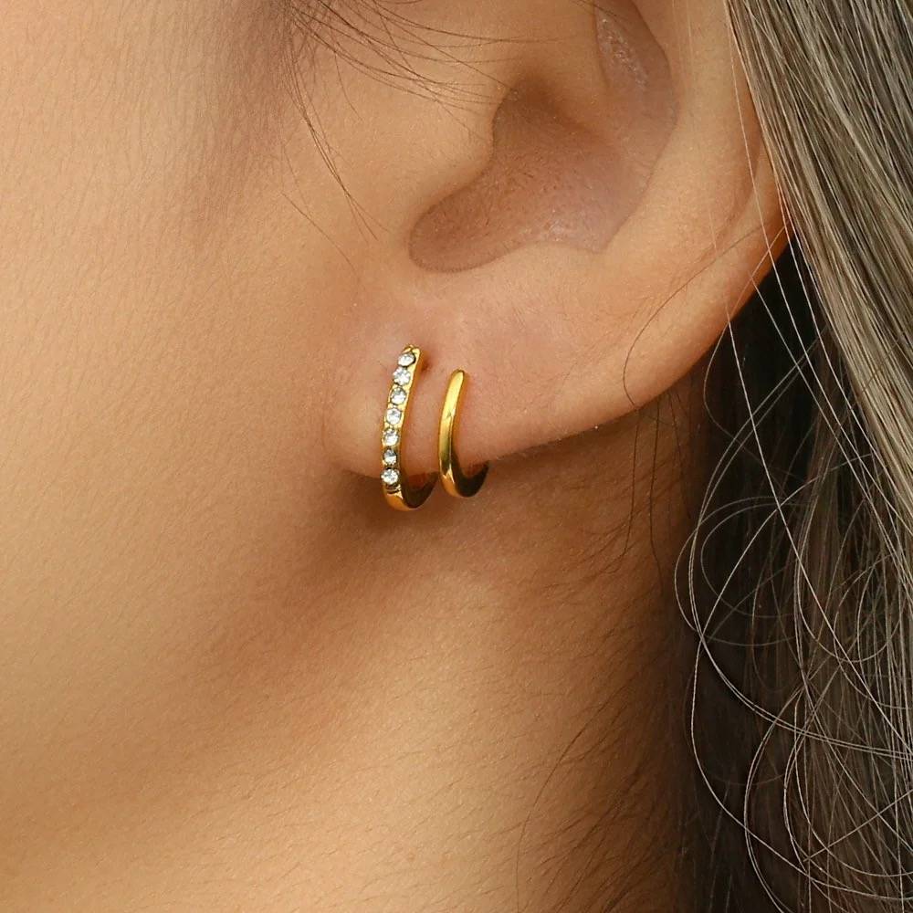 18Kt Gold Plated 2 In 1 Piercing Earrings, Irena : INIRENA