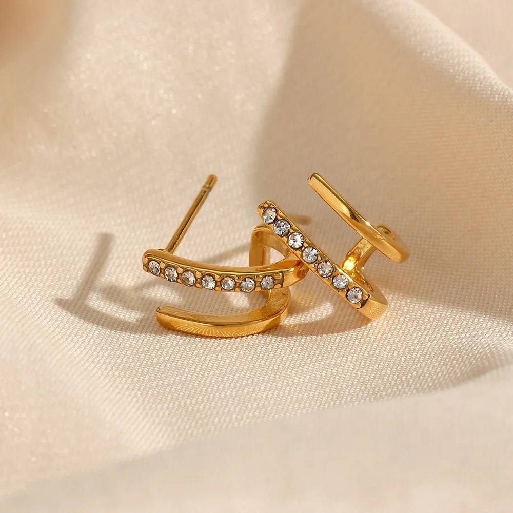 18Kt Gold Plated 2 In 1 Piercing Earrings, Irena : INIRENA