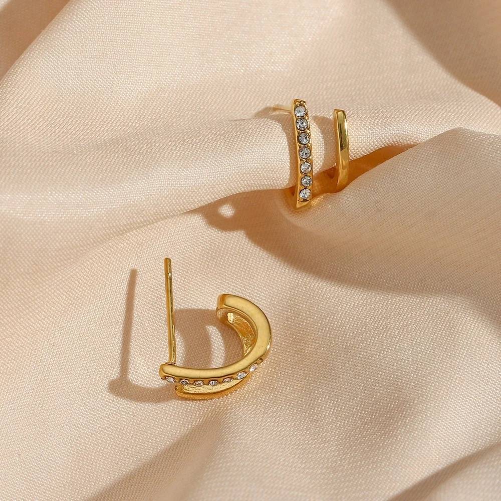 18Kt Gold Plated 2 In 1 Piercing Earrings, Irena : INIRENA