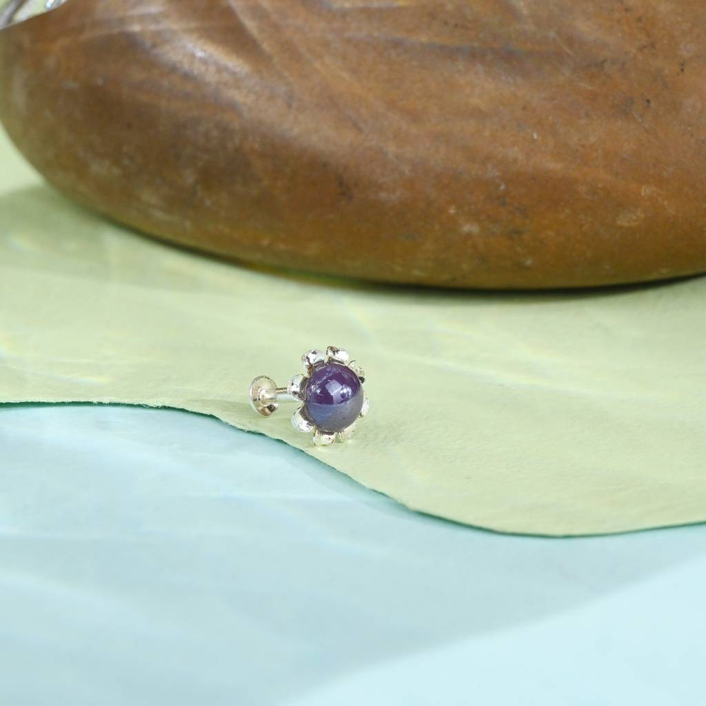 Silver Flowy Circular Purple Nose Pin : KNP171