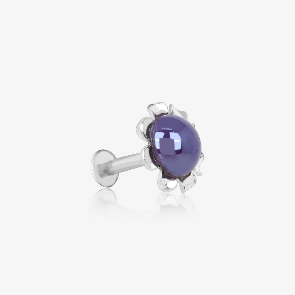 Silver Flowy Circular Purple Nose Pin : KNP171