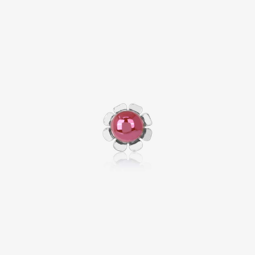 Silver Flowy Circular Red Nose Pin : KNP175