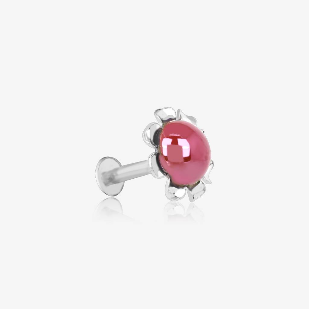 Silver Flowy Circular Red Nose Pin : KNP175