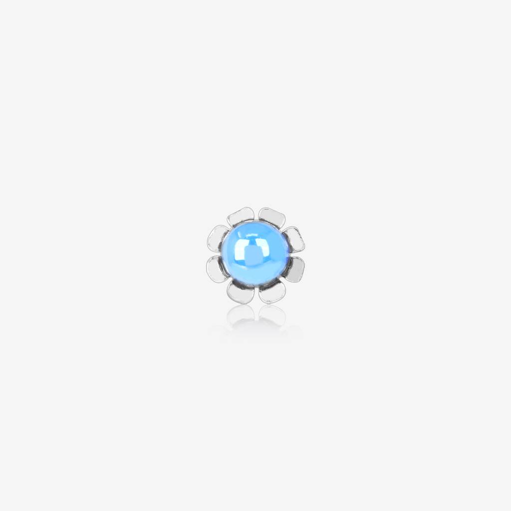 Silver Flowy Circular Blue Nose Pin : KNP187