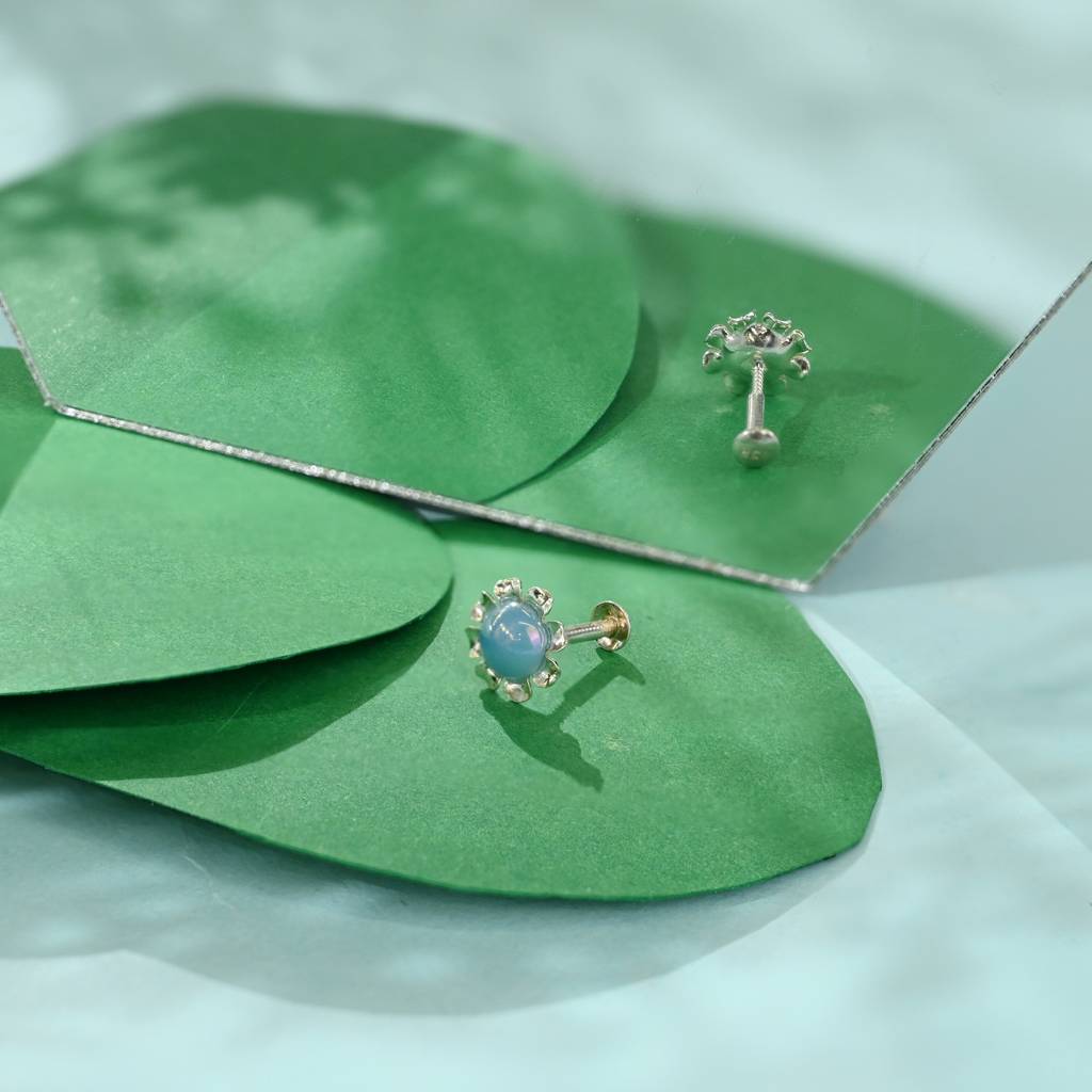 Silver Flowy Circular Blue Nose Pin : KNP187