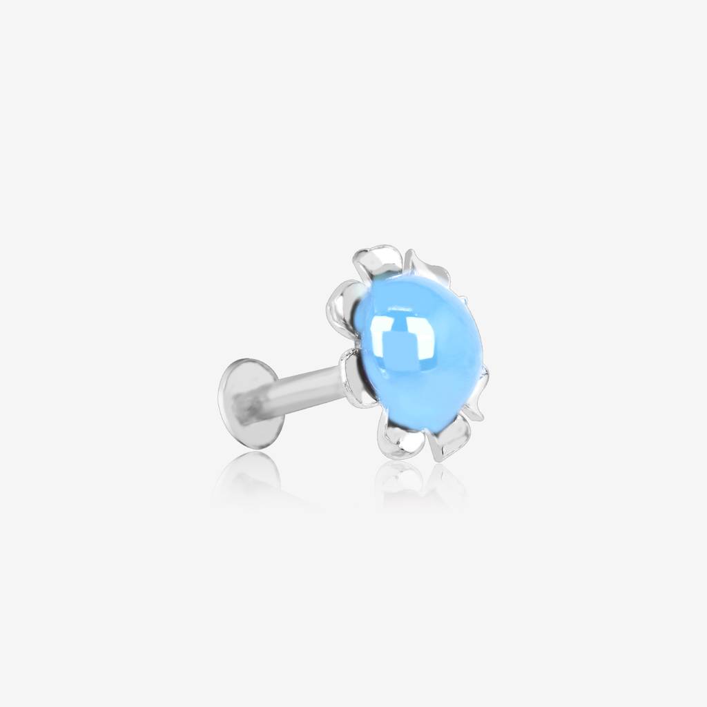 Silver Flowy Circular Blue Nose Pin : KNP187