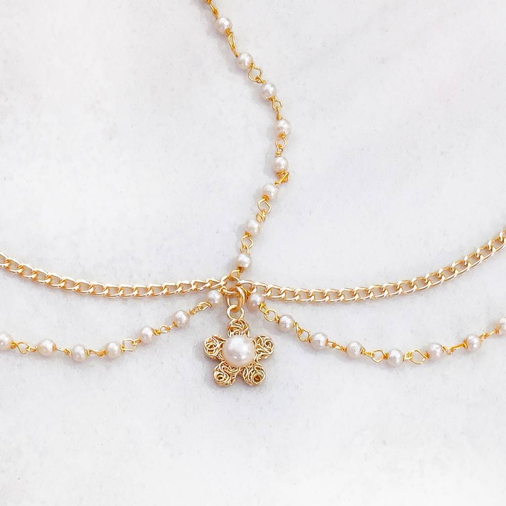 Flower & Pearl Headchain- Golden : LM2189