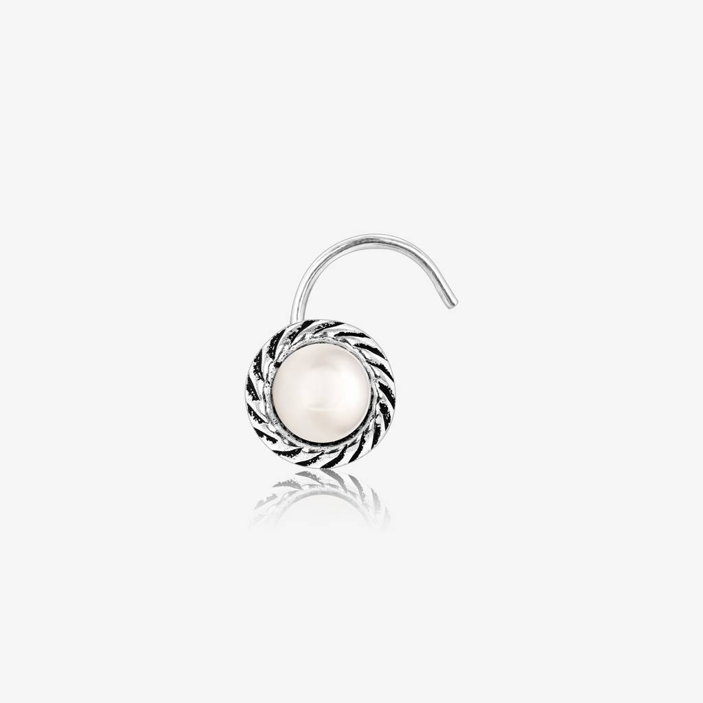 Oxidized Silver Pearl Nose Pin : LNP191