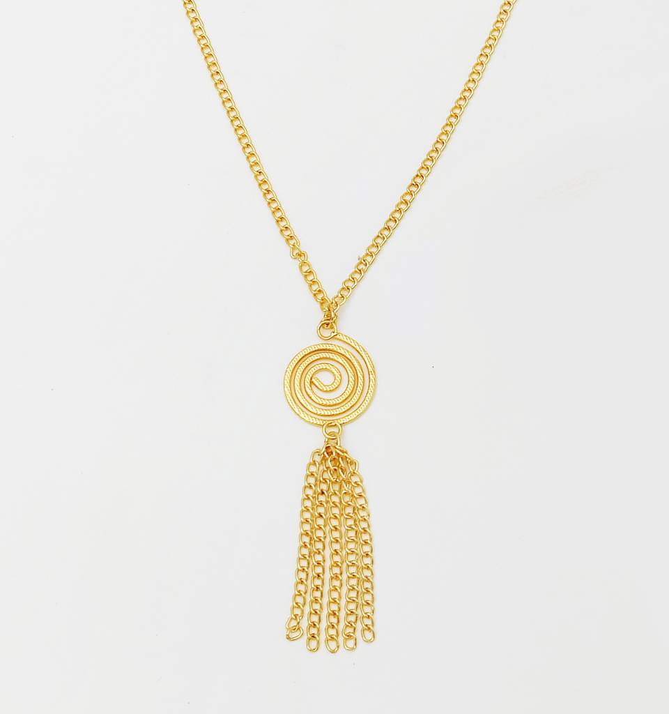 Swirl & Tasseled Chain Necklace & Bracelet Set- Gold : WC19
