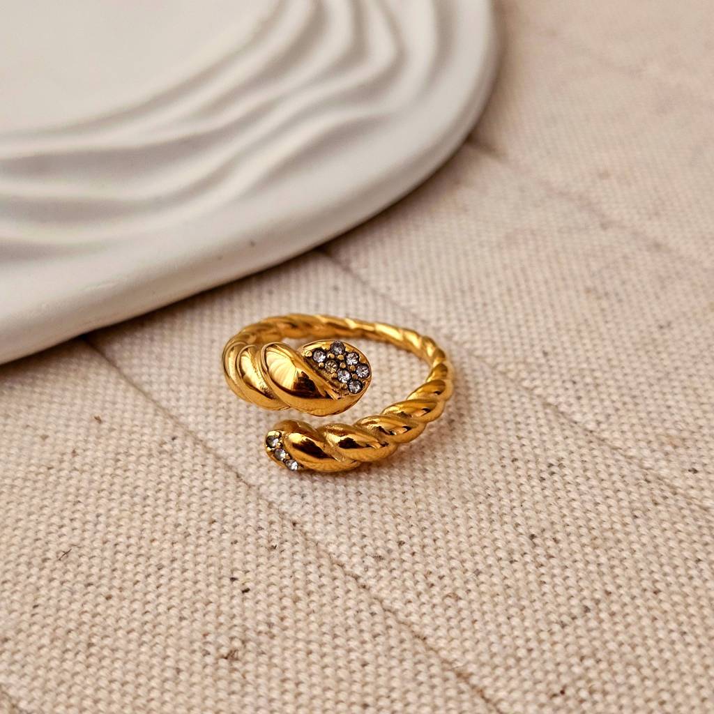 Croissant Zircon Gold Plated Snake Ring : TAA-9708560613654-RING