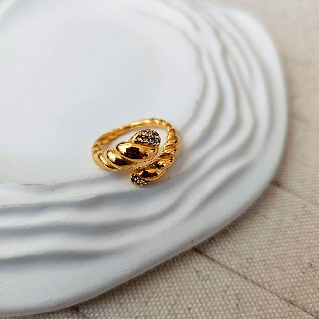 Croissant Zircon Gold Plated Snake Ring : TAA-9708560613654-RING