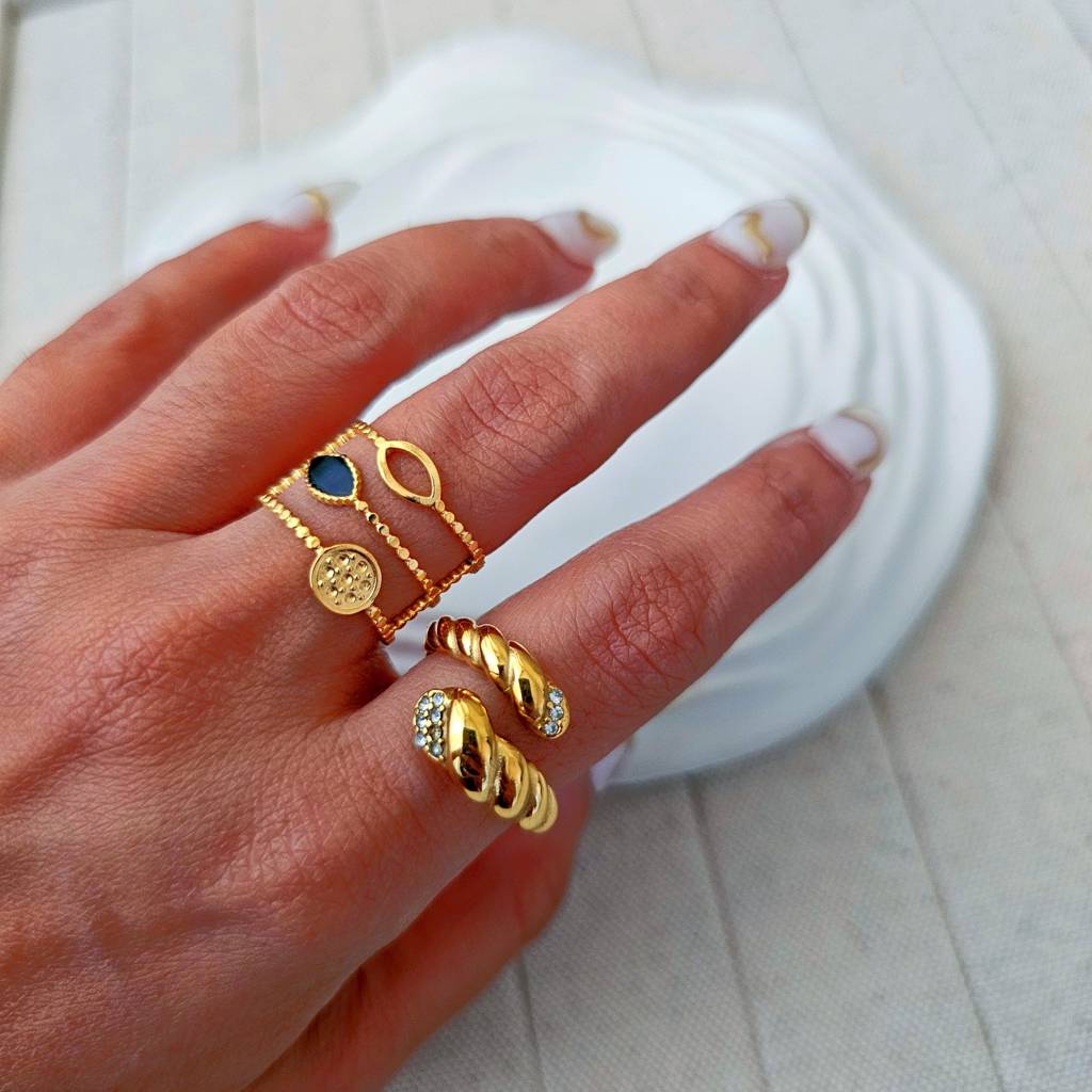 Croissant Zircon Gold Plated Snake Ring : TAA-9708560613654-RING