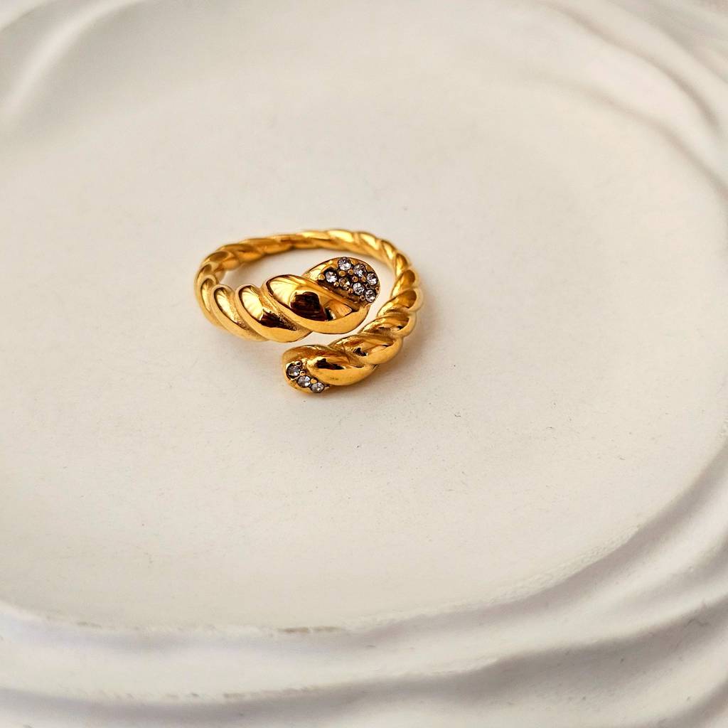 Croissant Zircon Gold Plated Snake Ring : TAA-9708560613654-RING
