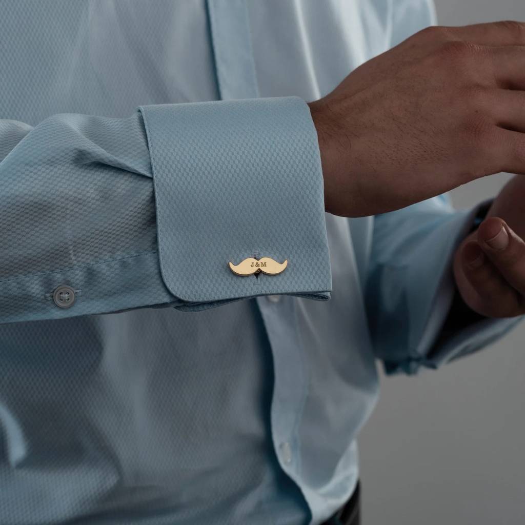 Silver Custom Mustache Text Engraved Cufflinks : SG010