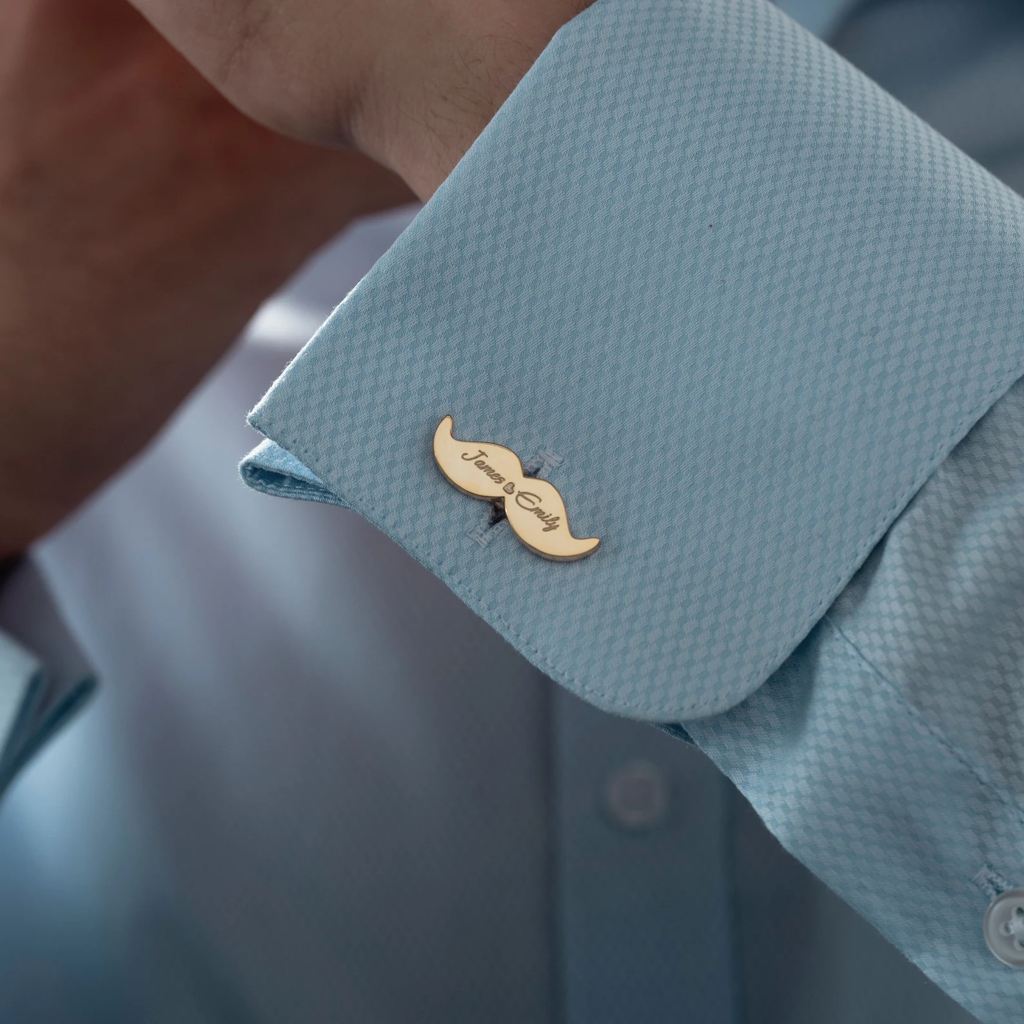 Silver Custom Mustache Text Engraved Cufflinks : SG010