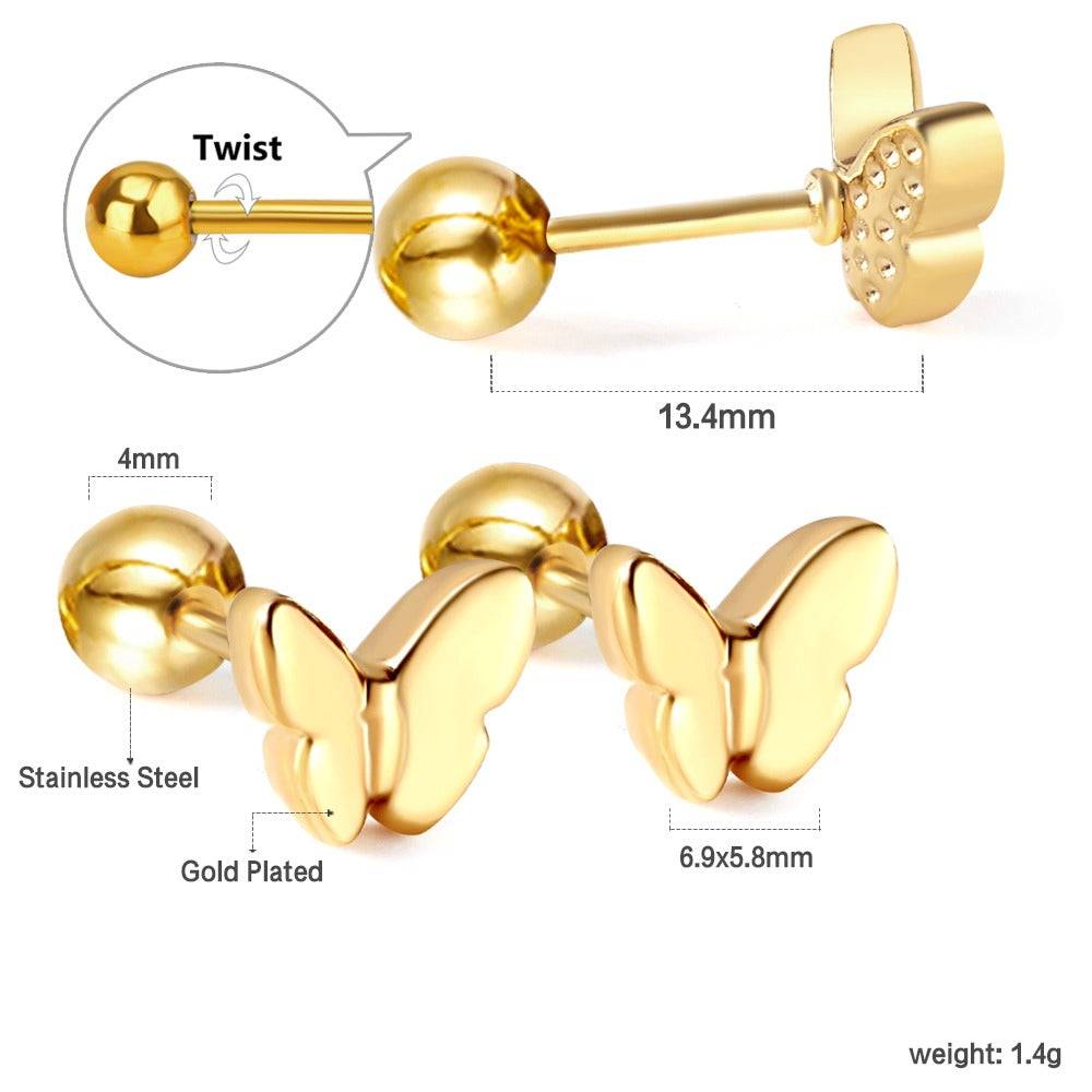 Cute Butterfly 18K Gold Plated Children'S Earrings : TWLK-JWLRY-BTRFLY-PK2