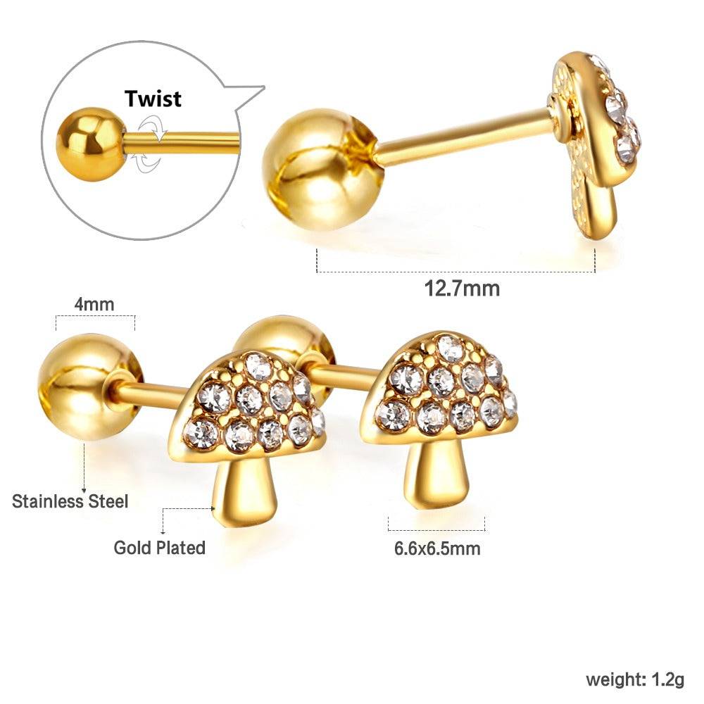 Cute Mushroom 18K Gold Plated Children'S Earrings : TWLK-JWLRY-MSHRM-PK2