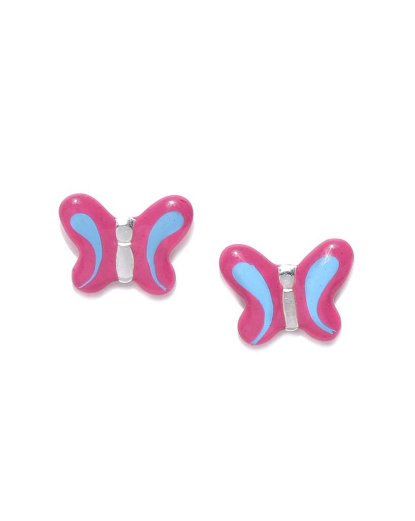 Carlton London Girls Pink 925 Sterling Silver Enamelled Quirky Stud With Silver Plating : DBJ9280E-1