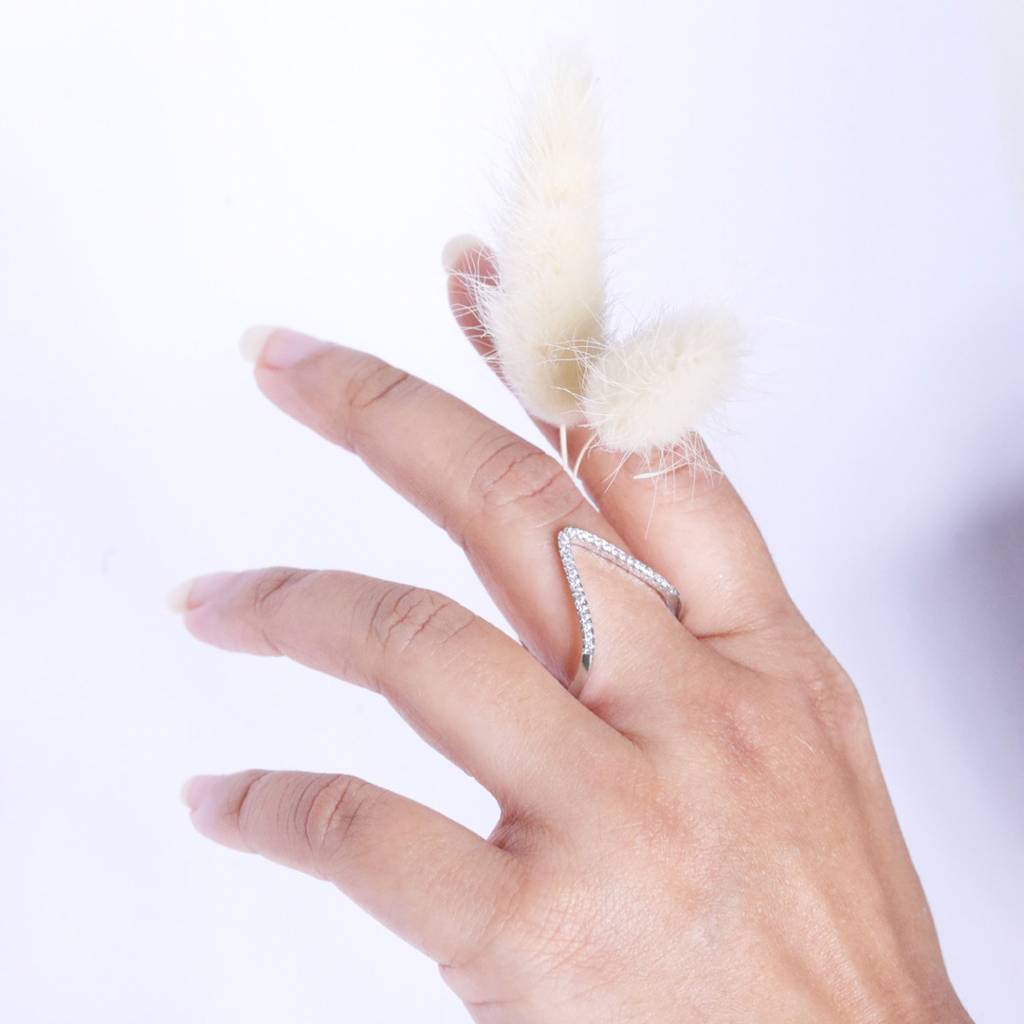 Stainless Steel Zircon Ring, V Ring