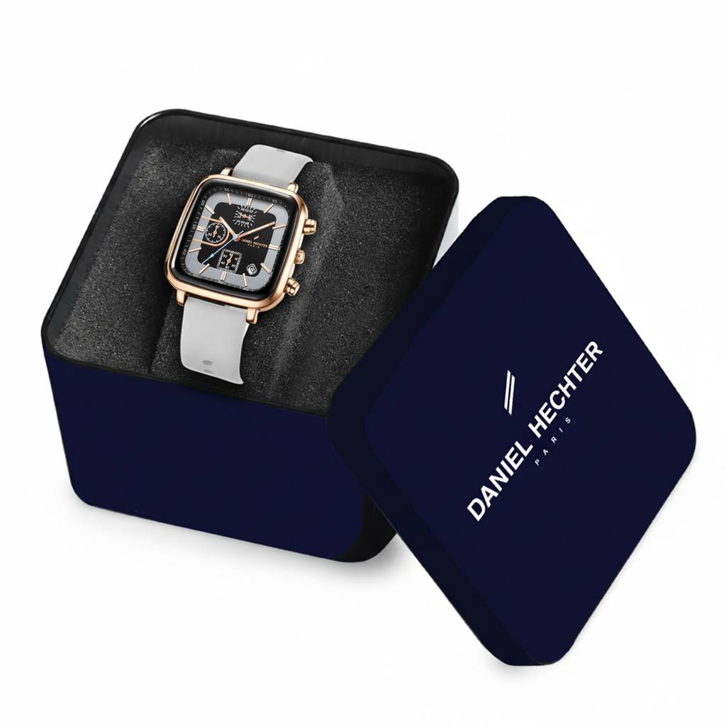 Daniel Hechter Paris Belleville Collection Modern Multi Functional Watch For Men With Square Dial And Silicon Ban : DHM1002-04