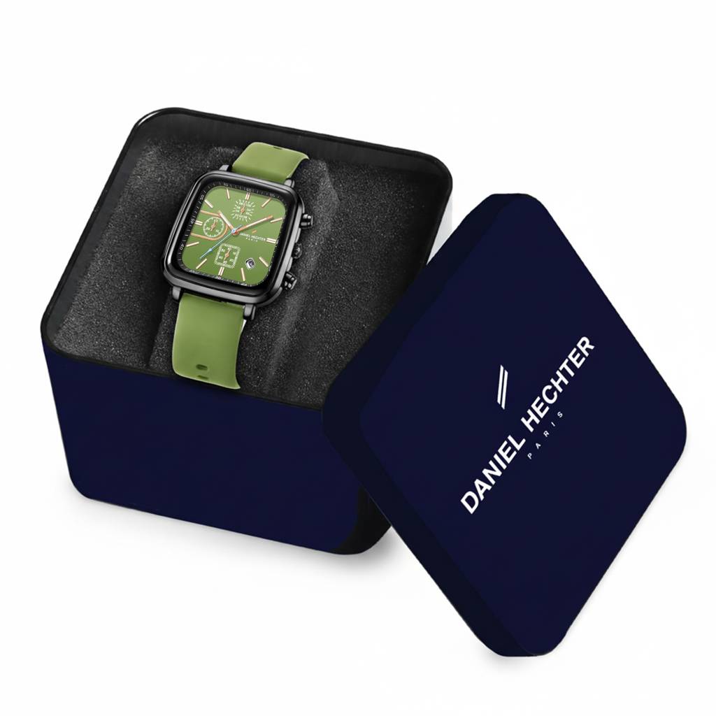 Daniel Hechter Paris Belleville Collection Modern Multi Functional Watch For Men With Square Dial And Silicon Ban : DHM1002-05