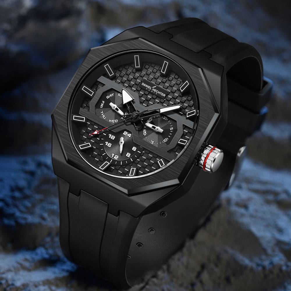Daniel Hechter Paris Kleber Collection Sporty Multifunction Watch For Men With Checkered Geometric Dial, Day & Da : DHM1023-01